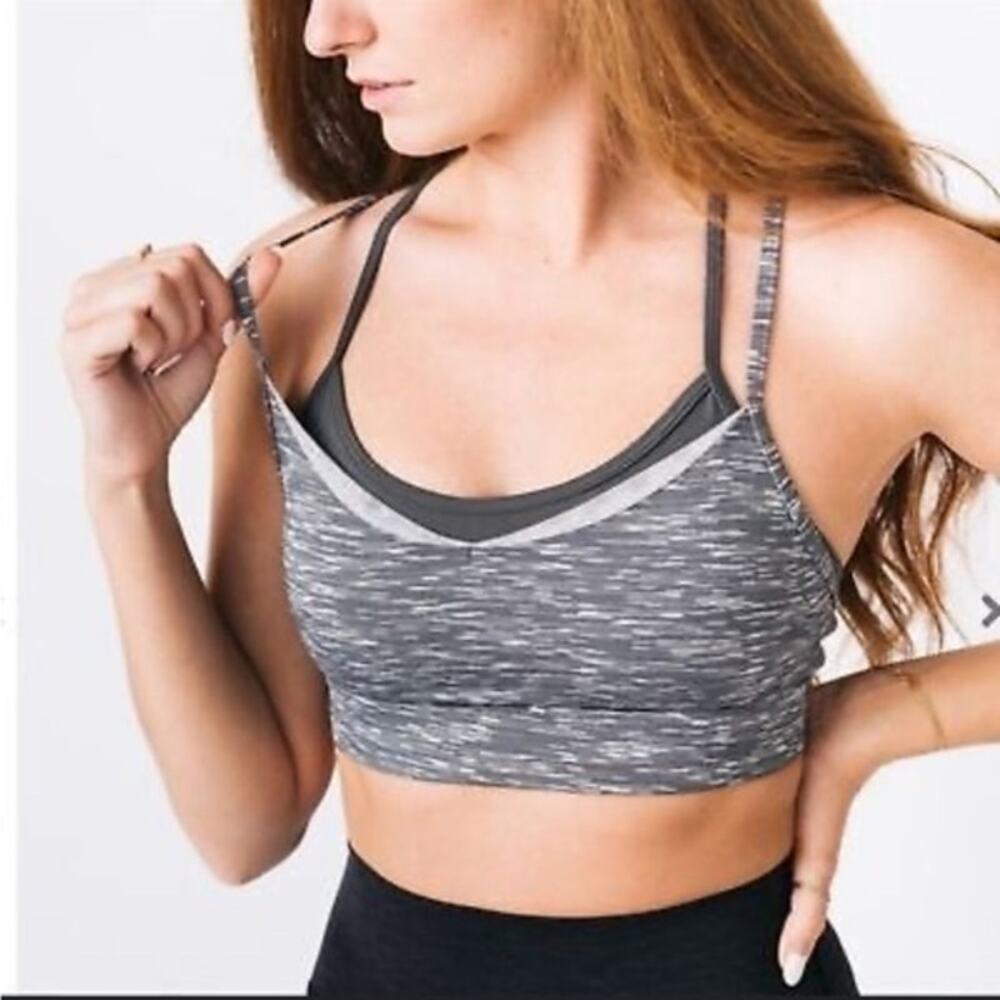 Zyia Active Gray Space Dye Grid Bra Layered Strappy Sports Bra Small S